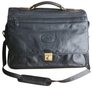 Bugatti Black Leather Vintage Bugatti Briefcase Laptop Crossbody Shoulder Bag